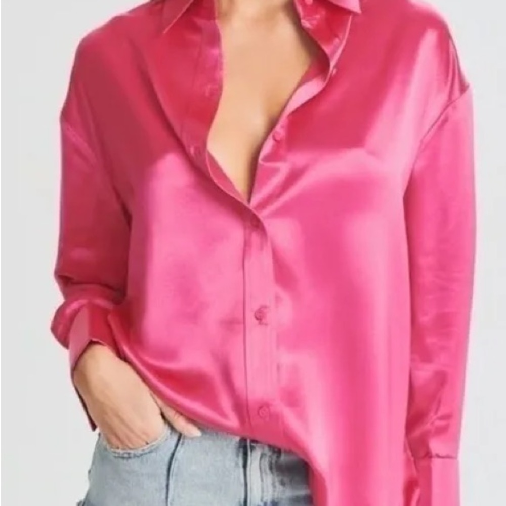 a new day Fuchsia Satin Blouse